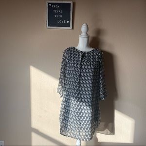 H&M 3/4 Sleeve Black & White Diamond Design Mini Dress  Sz 4